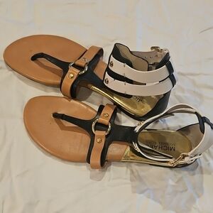 Michael Kors Black, White, and Tan Sandals